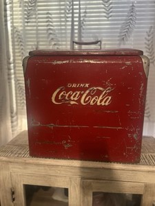 Vintage Coca-Cola Red Metal Ice Chest Cooler 1940-1950s Patina