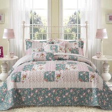 French Style King Size Quilt Set for Farmhouse - 3 Pieces Cotton Filling Gard...