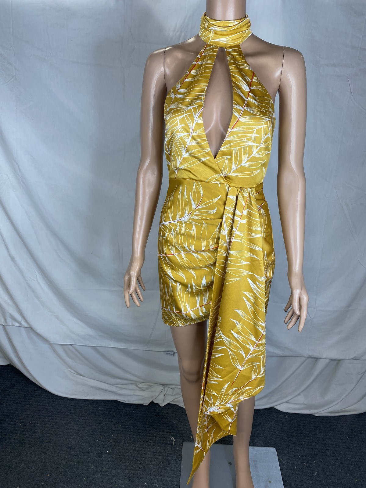 Camila Coelho Womens Asymmetrical Bodycon Halter Mini Dress Size XS Gold