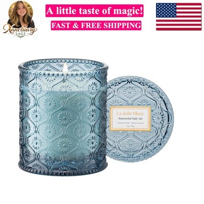 Santorini Salt Air Candle - Bergamot, Sea Daffodil, Sandalwood | 6 oz Natural...