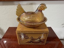 NEW! Carnival Indiana Glass Iridescent Gold Hen On Nest 1260 Original Box