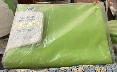 Vintage PEQUOT No-Iron Lux Muslin Double Fitted Sheet 1970s Chartreuse Color NOS