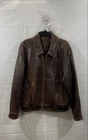 Roundtree & Yorke Men's Brown Distressed Leather Full Zip Bomber Jacket Sz L