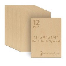 6 mm Baltic Birch Plywood 1/4 x 12 x 9 Inch, Box of 12 B/BB Grade Craft Wood,...