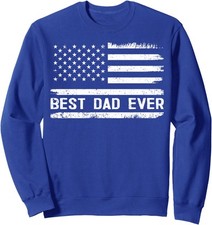 Best Dad Ever With American Flag Gifts Fathers Day Unisex Crewneck Sweatshirt