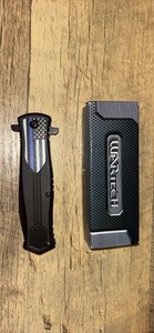 WarTech Black/Blue Aluminum Handle Spear Point Plain Blade Manual Pocketknife