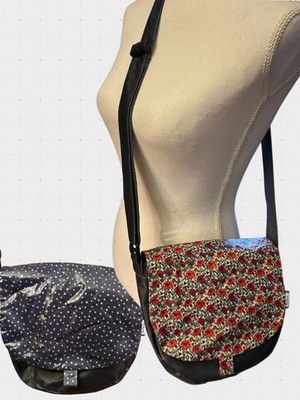 Papa Pique et Maman Coud Crossbody Bag Sac & Zip  Purse w/ 2 Flaps Coated Cotton