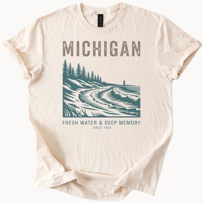 Michigan Graphic T Shirt Great Lakes Fresh Water Deep Memory Forest River Nature