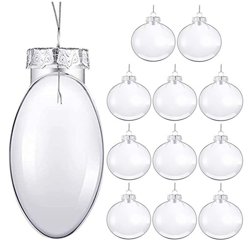 12 Pcs DIY Ornaments Christmas Flat Balls Fillable Clear Baubles Transparent - Picture 9 of 12