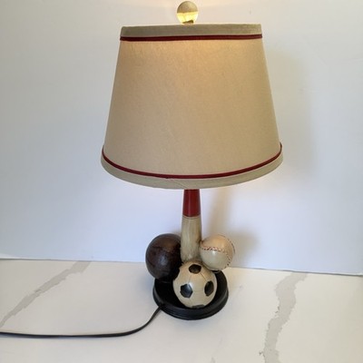 Vintage Americana Sports Table Lamp Baseball Football Rustic Lodge Man Cave Deco