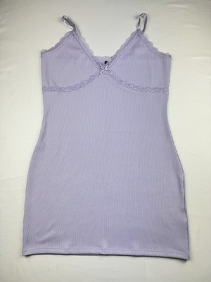 DIVIDED by H&M Womens Pastel Purple Laces Trim Ribbed Bodycon Dress SIZE L Lilac