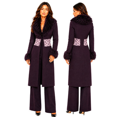 8 UK Karen Millen Vintage Pflaume Jacquard Hosen Anzug Lammfell Pelz Jacke Mantel