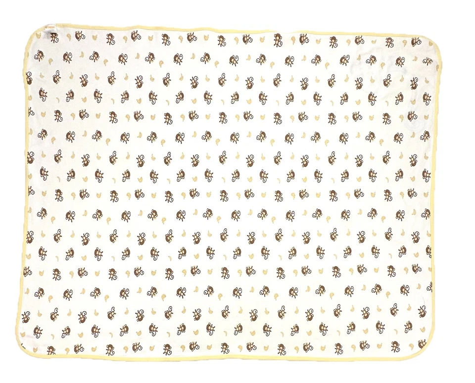GYMBOREE Monkey Banana Baby Blanket Yellow White Reversible 2-Ply Cotton 2010 - Image 3 of 4