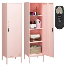 Metal Locker, Storage Cabinet with Digital Lock, Steel File Cabinet with 3 Ad...