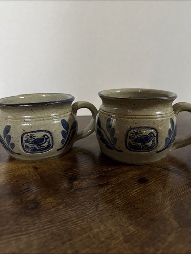 Westerwald H J Heinz Co. Pottery Glaze Bird and Leaf Mugs Signed and Stamped (2)