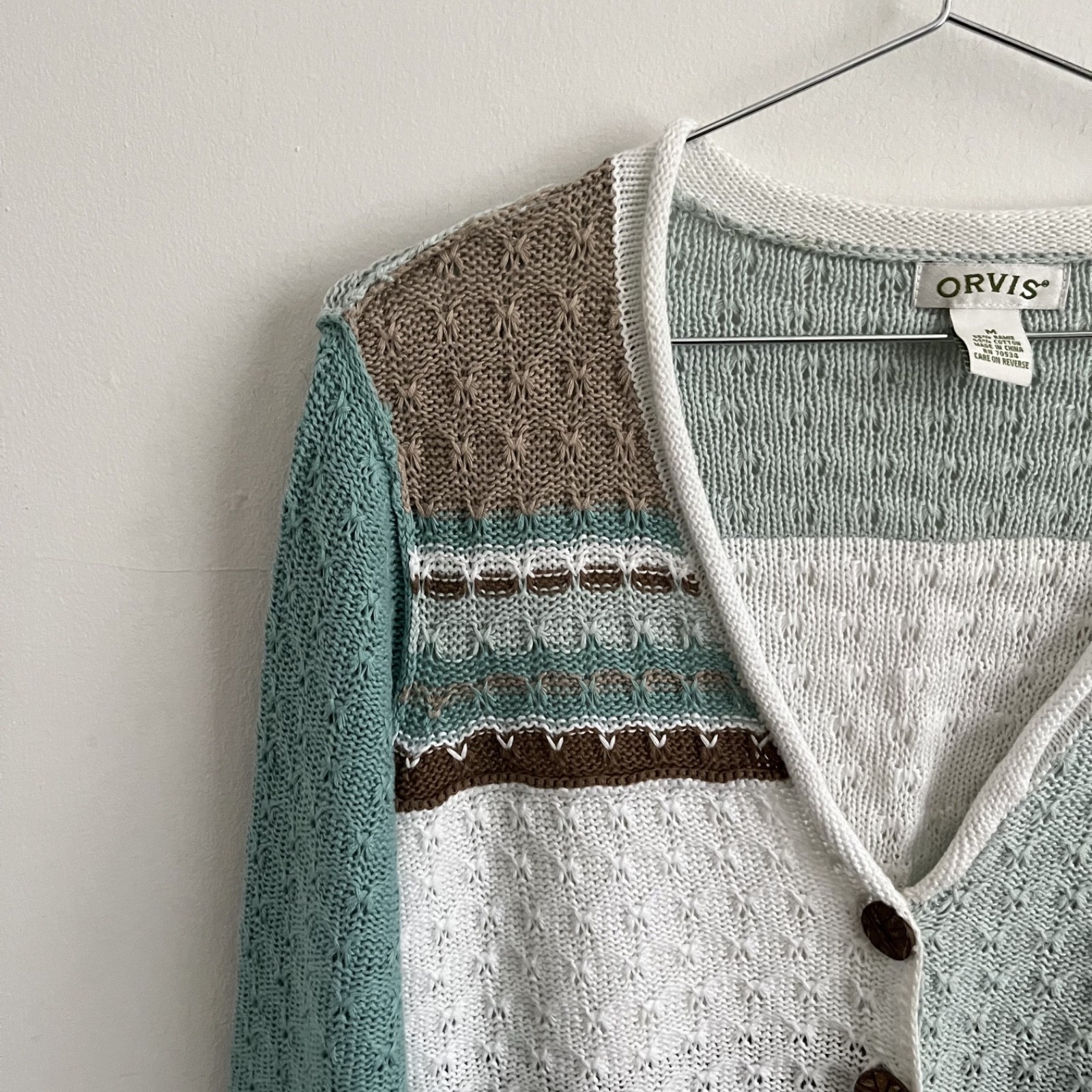 Orvis Patchwork Cardigan V-Neck Cotton Vintage Bu… - image 3