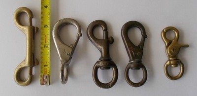 5 Vintage Brass Snap Hooks Perko Anchor Italy Ludell 4'', 3 1/4'', 2 1/2'' Marine