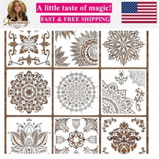 Mandala Stencils, 9 Pack Large Reusable Painting Templates 12x12 Inch
