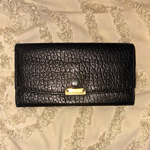Burberry Women’s Black Long Wallet Clutch Snap Flap Zip Coin Pocket Logo