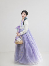 Women's Purple Embroidered Korean Court Hanbok Jeogori Chima Size M