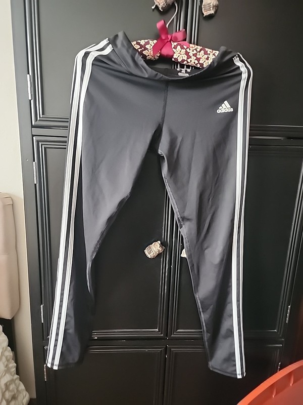 Adidas Black White Stripe Leggings Youth XL 16 Used