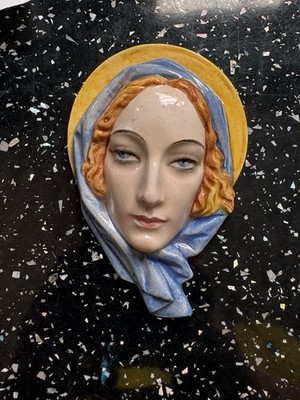Antike Keramos Art Deco Miniatur Gesichtsmaske von Rudolf Podany 30er Jahre