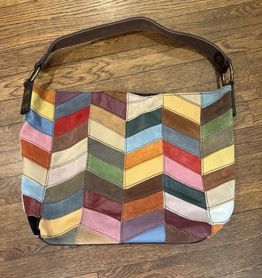 Lucky Brand Suede Multicolor Patchwork Vintage Y2K Hobo Shoulder Bag 