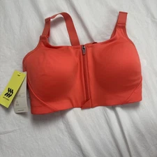 All In Motion Front Zipper Sport Bra High Support Sz 34D Moisture Wicking Orange