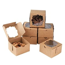 50pcs Cookie Boxes with Window Bakery Boxes Small Treat Boxes Mini Pie Brown