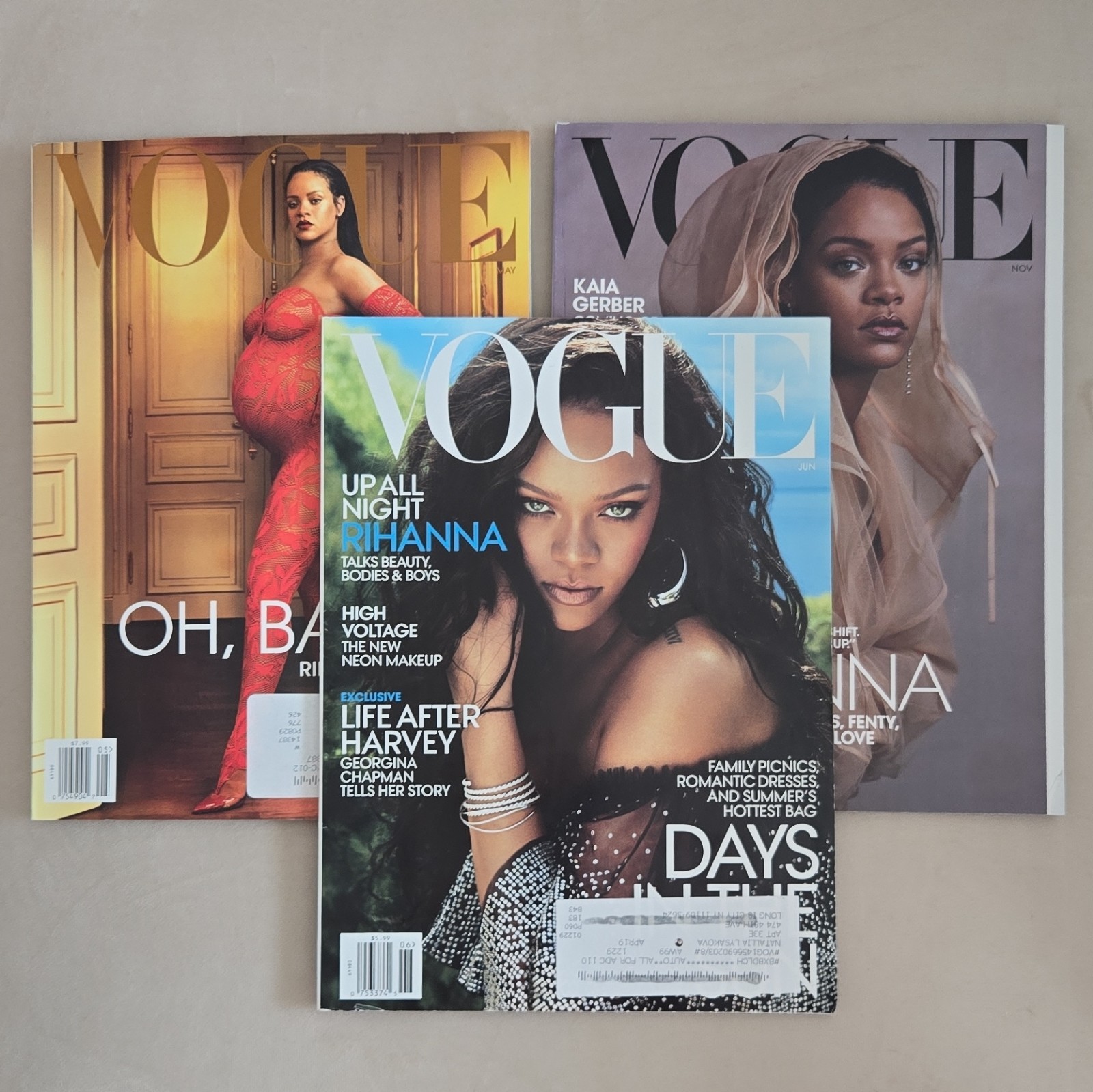 Rihanna Vogue 3 Issues: Jun 2018 (Label), Nov 2019 (No Label), May 2022 (Label)