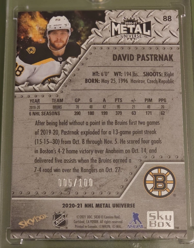 2020-21 Skybox Metal Universe - David Pastrnak #88 GREEN PMG /10 Boston Bruins - Image 2 of 2