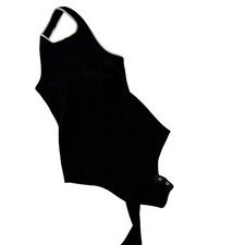 Le Lis Collection Black Ribbed Halter Bodysuit White Trim XS Sleeveless Snap Top