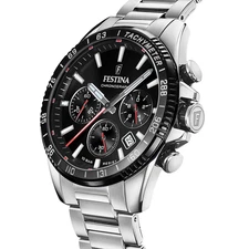 Festina F20560/6 Mens Silver Stainless Steel Black Chronograph Dial Watch 45 mm