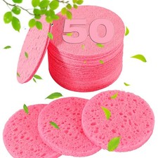 METUUTER 50 PCS Compressed Facial Sponges for Estheticians- 100 Natural Pink