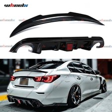 PSM Trunk Spoiler & LED Rear Bumper Diffuser Gloss Black For 14-17 Infiniti Q50