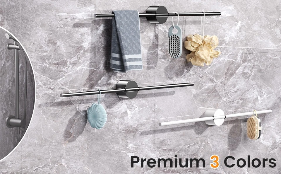 Stainless Steel Towel Rail Rack Holder Wall Mounted Adhesive Bathroom Kitchen UK - Image 2 of 4