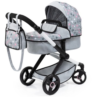 Bayer Design Xeo Doll Pram - Convertible Pushchair with Bag, Grey & Pink