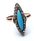 Victorian Rose Cut Diamond 10-12k Gold Turquoise Ring ~ Antique Navette — photo 3