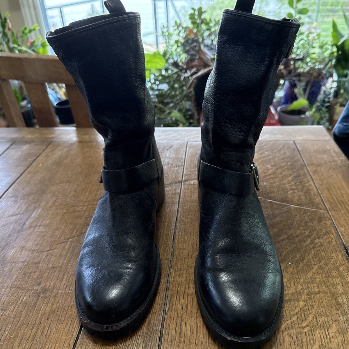 Cole Haan Boots Motorcycle W00198 Hemlock Black Leather Buckle Women M  Nice!