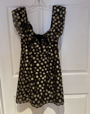 For Love & Lemons Women's Sleeveless Ruffle Mini Dress Gold Polka Dot Size Small
