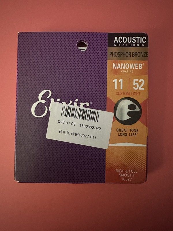 Elixir Acoustic Guitar Strings Custom Light 11/52 Phosphor Bronze NANOWEB 16027