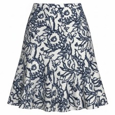 Talbots A-Line Skirt Womens 4 Blue White Floral Cotton Lined Flared Hem