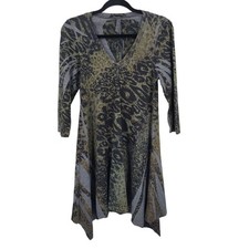 Vtg 90s Gothic Grunge Animal Print Asymmetrical Tunic Sweater Dress Sz S Knit
