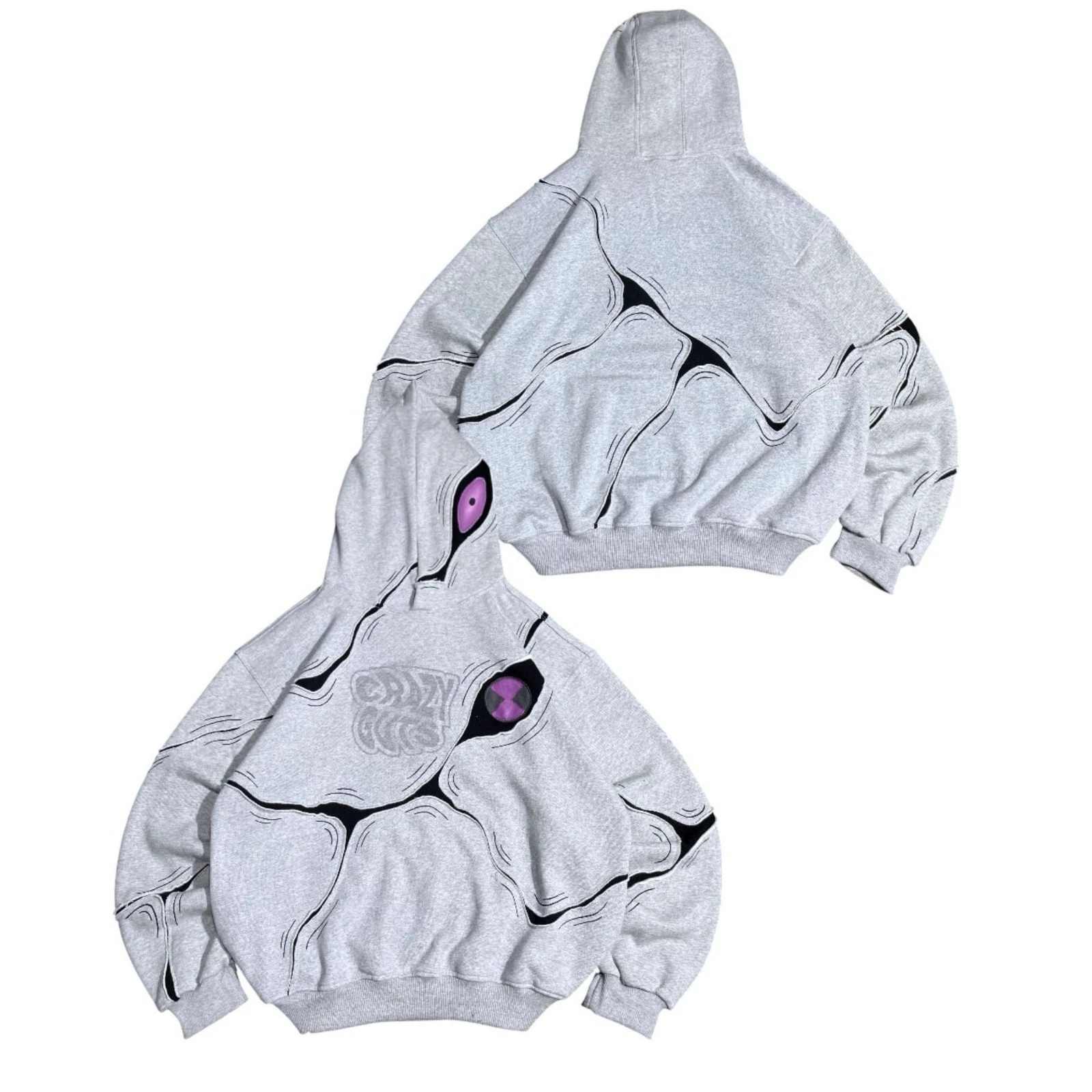 Crazy Eye Monster Graphic Oversized Hoodie Gray Anime Streetwear Unisex Pullover