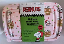 Peanuts SNOOPY CHRISTMAS Pink 20 Piece Meal Prep Food Storage Containers New!