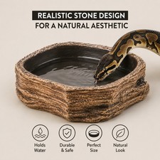 Realistic Stone Design Reptile Water Bowl Pool Dish, Easy to Clean