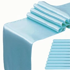 Satin Baby Blue Table Runners 10 Pack 12 x 108 Inches Long Table Runner for B...