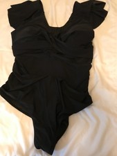 YONIQUE black swimsuit size 24W one piece ruffle sleeve removable padding