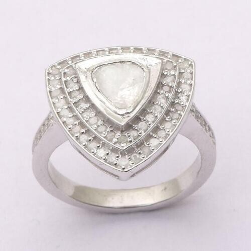 Natural Rose Cut Polki Diamond Unisex Ring 925 Solid Sterling Silver Jewelry - Picture 1 of 4