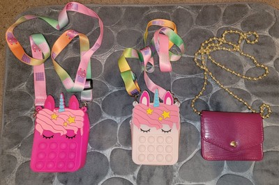 Dark & Light Pink Unicorn Pop It Purse And  Burgundy Snap Purse